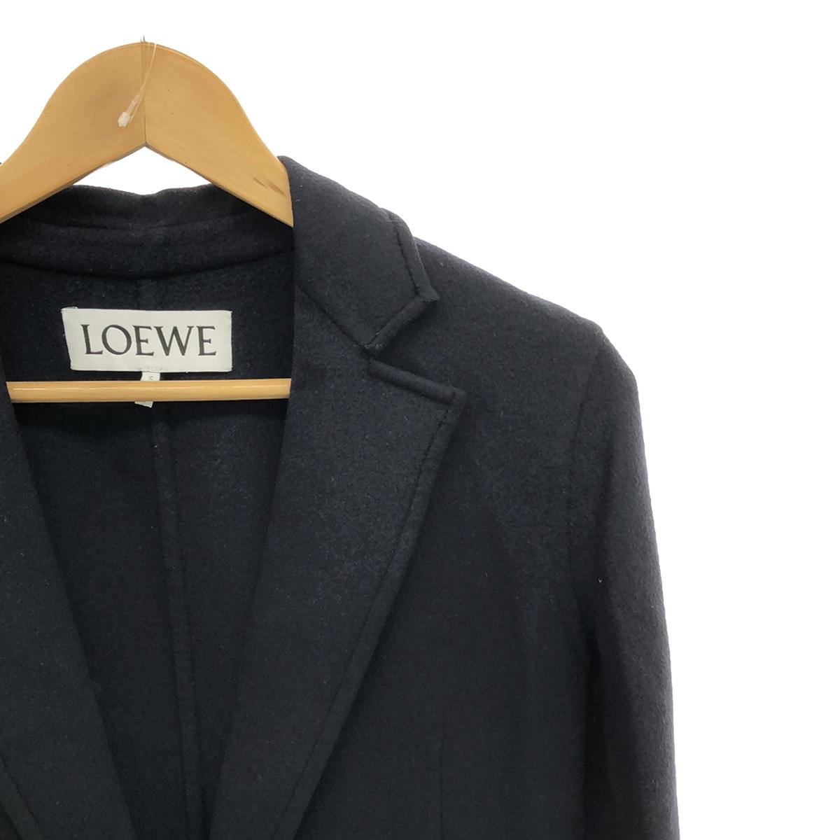 LOEWE | Wool cashmere chesterfield coat with leather patch | 34 | Navy | Women's