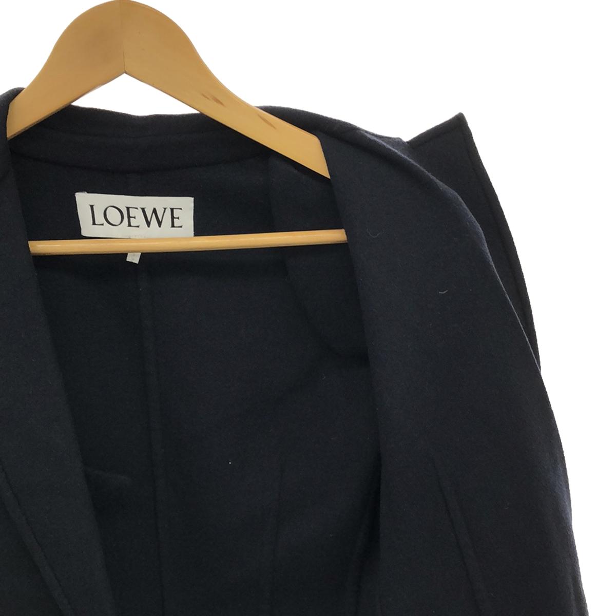 LOEWE | Wool cashmere chesterfield coat with leather patch | 34 | Navy | Women's