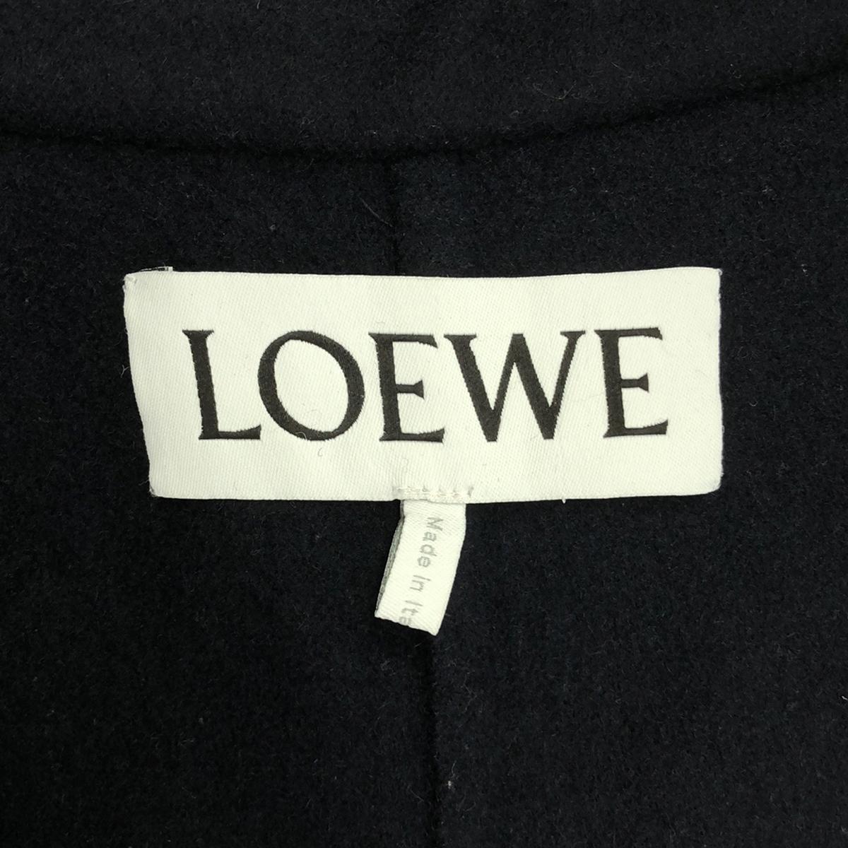 LOEWE | Wool cashmere chesterfield coat with leather patch | 34 | Navy | Women's