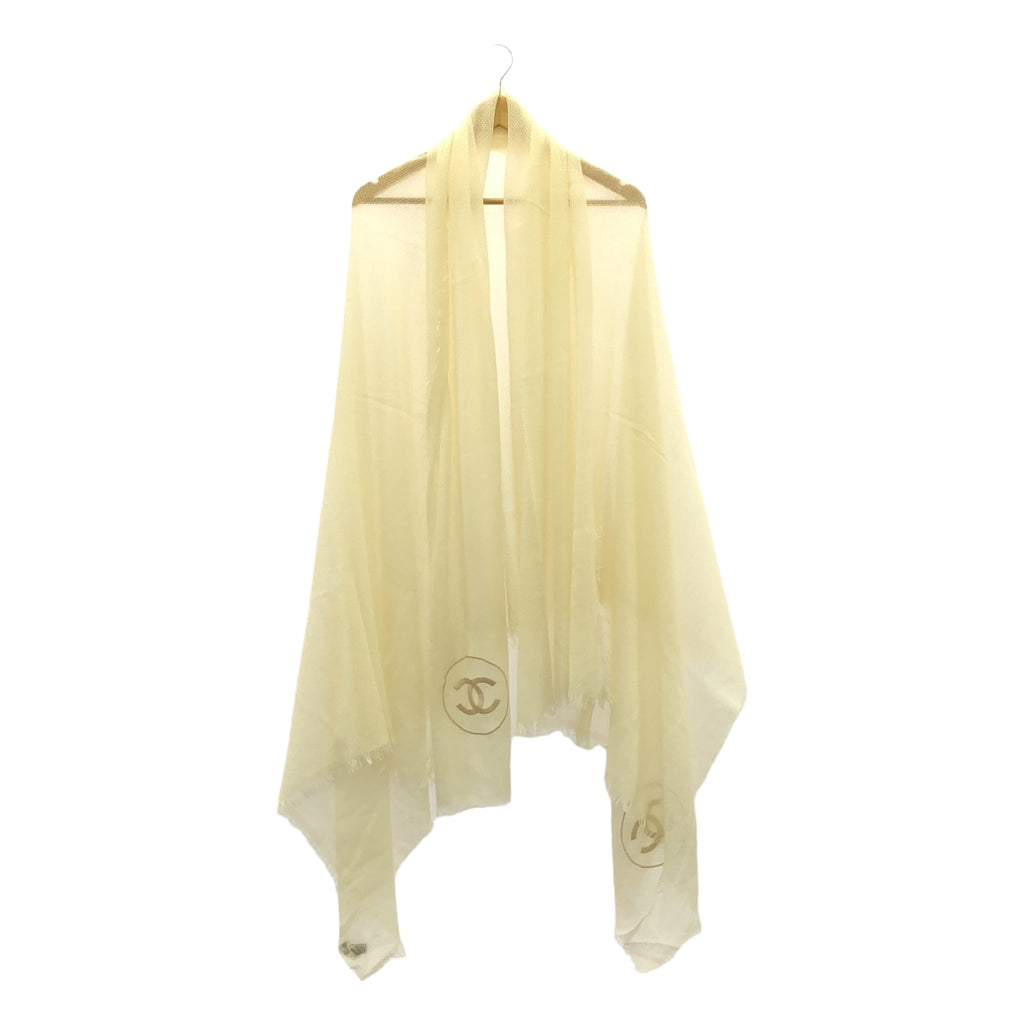 【美品】  CHANEL / シャネル | cashmere 100％ / カシミヤ ココマーク フリンジ 大判 ストール マフラー | エクリュ | レディース