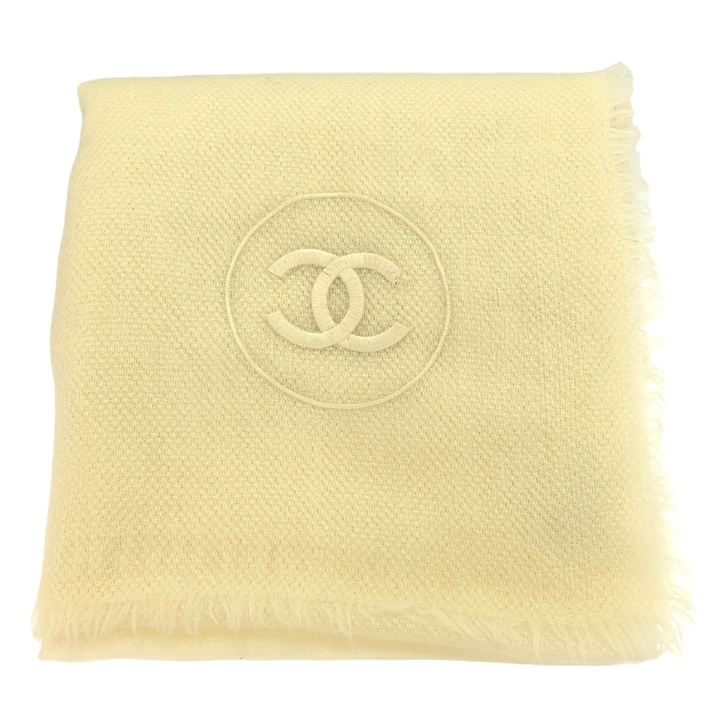 【美品】  CHANEL / シャネル | cashmere 100％ / カシミヤ ココマーク フリンジ 大判 ストール マフラー | エクリュ | レディース