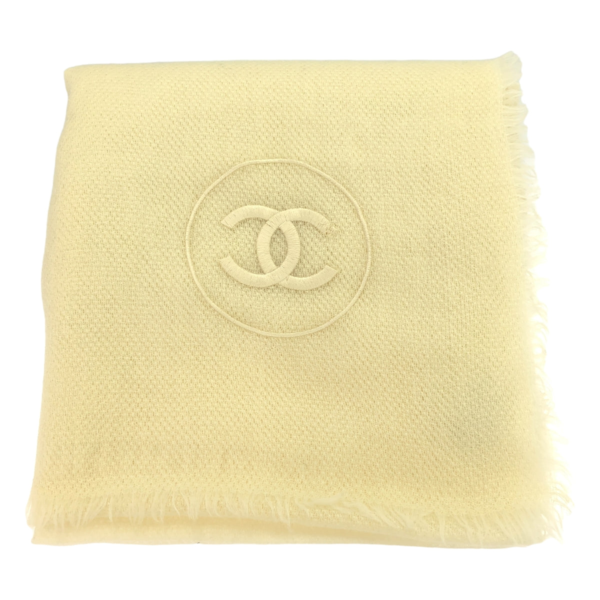 【美品】  CHANEL / シャネル | cashmere 100％ / カシミヤ ココマーク フリンジ 大判 ストール マフラー | エクリュ | レディース