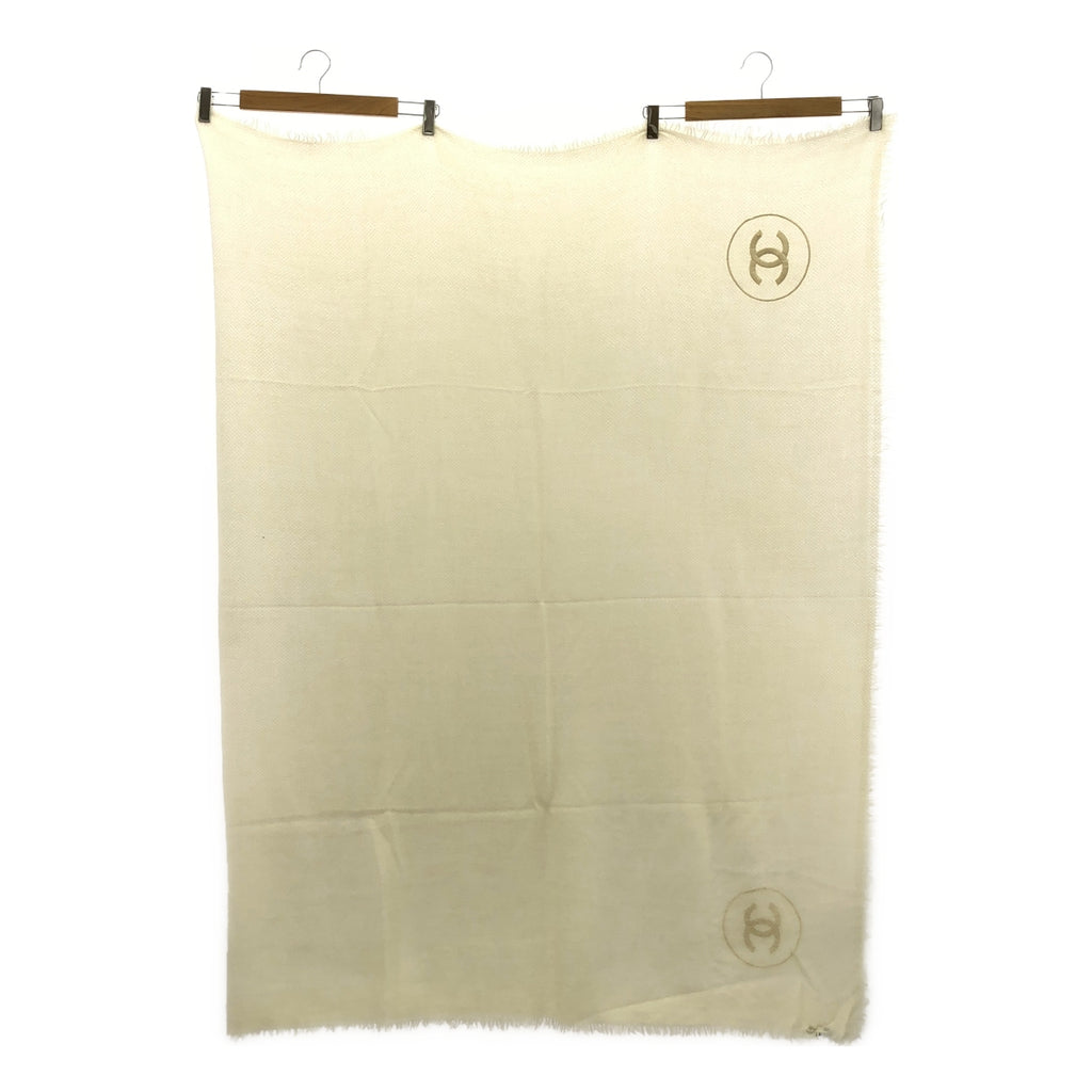 【美品】  CHANEL / シャネル | cashmere 100％ / カシミヤ ココマーク フリンジ 大判 ストール マフラー | エクリュ | レディース