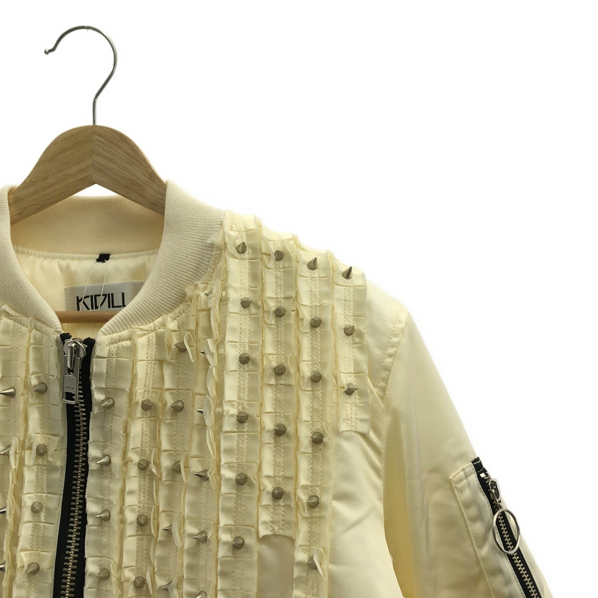 KIDILL | 2021 秋冬 | MA-1 鉚釘荷葉邊飛行員夾克 | 44 碼 | 白色 | 男款