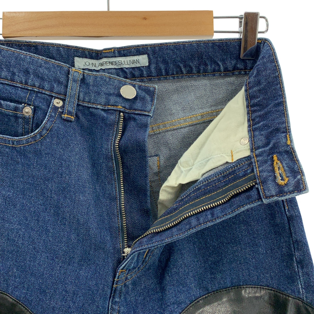 JOHN LAWRENCE SULLIVAN / 존 로렌스 설리반 | denim &amp; vegan leather bi-color pants 도킹 데님 바지 | M |