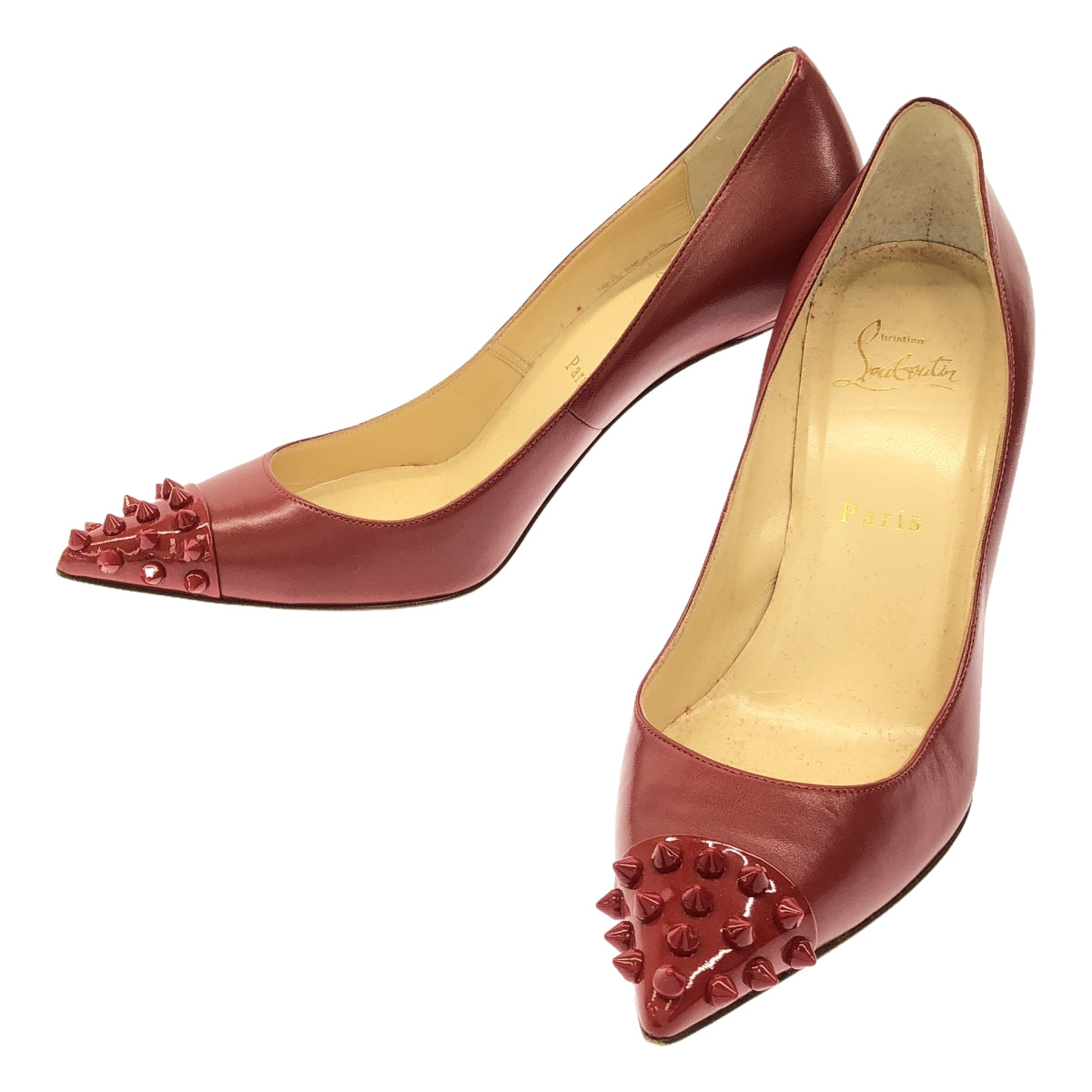 Christian Louboutin / クリスチャンルブタン | Geo Spiked Cap Toe Pumps スパイクドキャップトゥ レザー パンプス | 37.5 | レッド | レディース