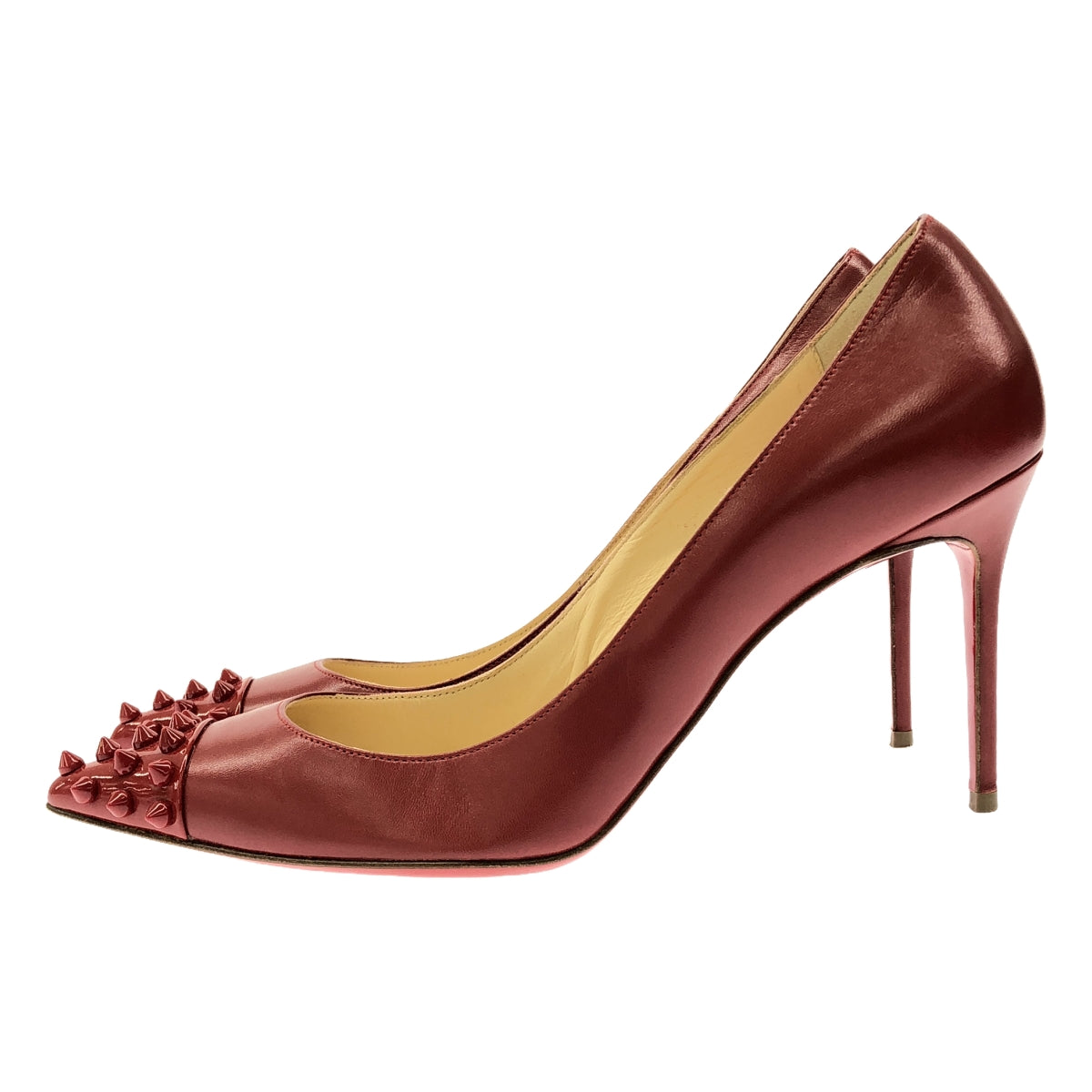 Christian Louboutin / クリスチャンルブタン | Geo Spiked Cap Toe Pumps スパイクドキャップトゥ レザー パンプス | 37.5 | レッド | レディース