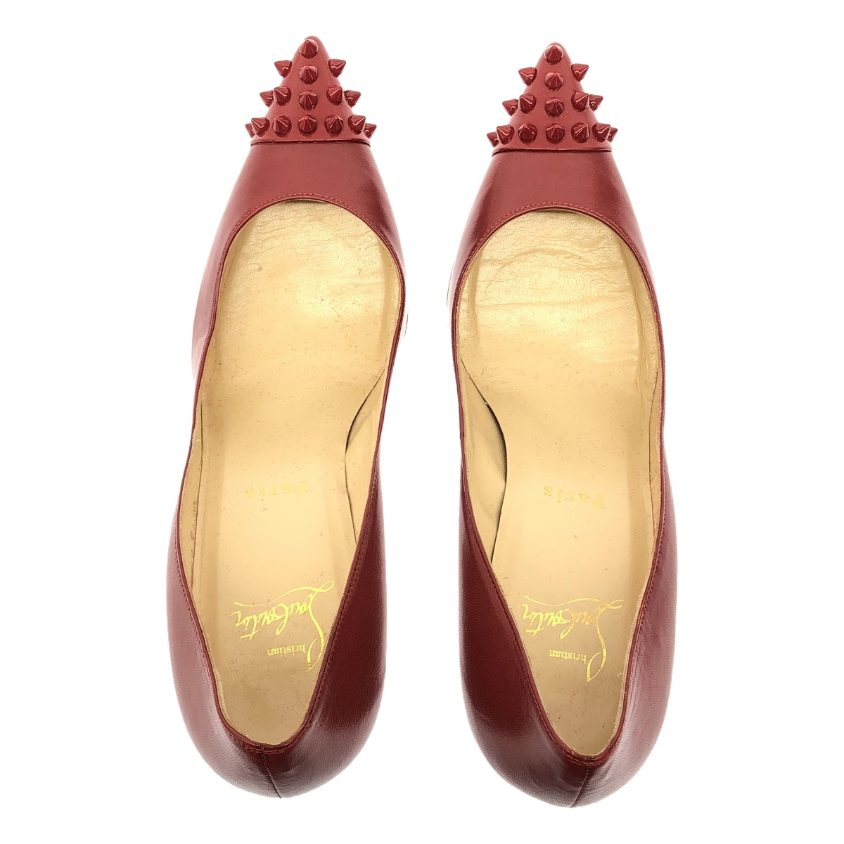 Christian Louboutin / クリスチャンルブタン | Geo Spiked Cap Toe Pumps スパイクドキャップトゥ レザー パンプス | 37.5 | レッド | レディース