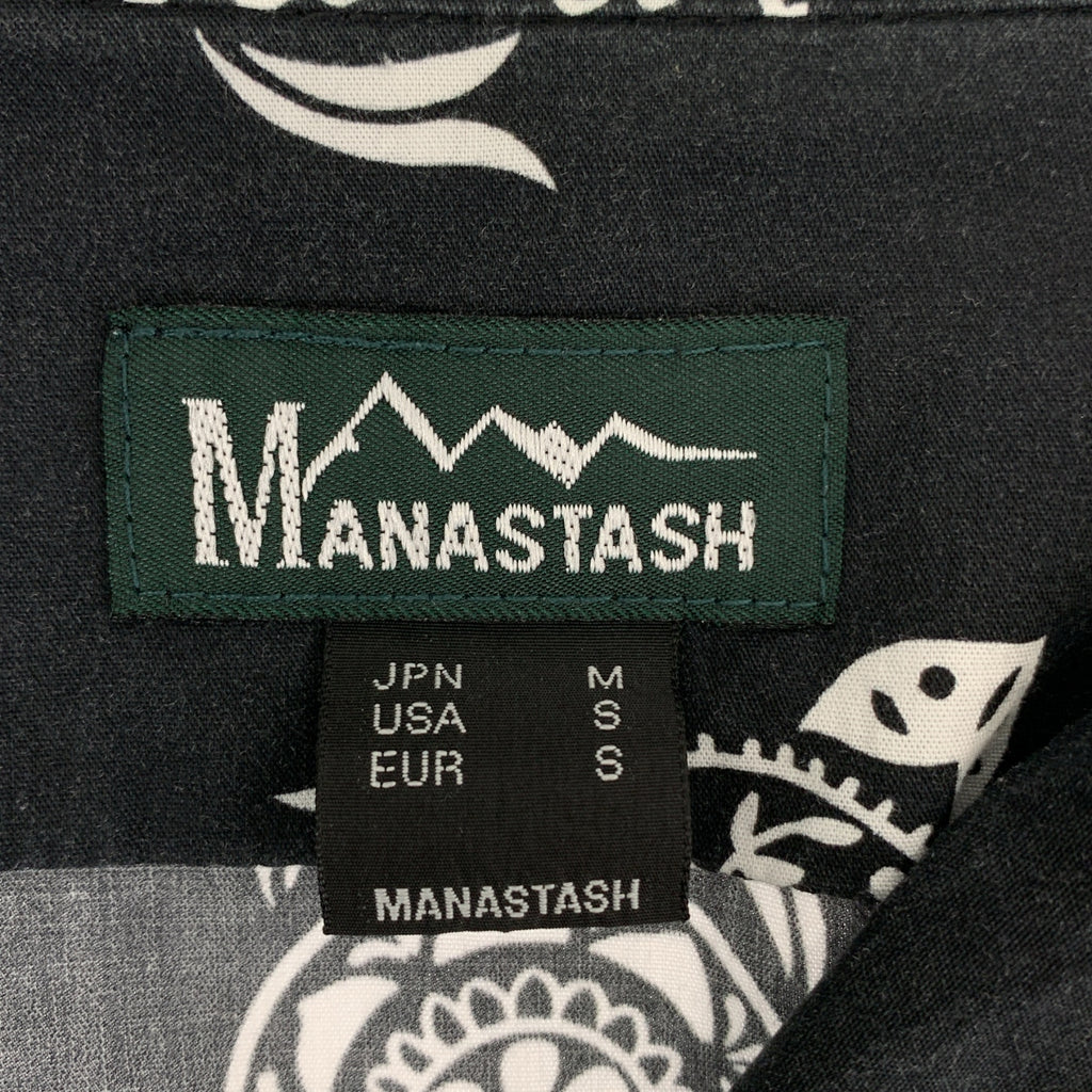 Manastash / マナスタッシュ | コットン レーヨン 総柄 オープンカラーシャツ | M | ブラック/ホワイト | メンズ