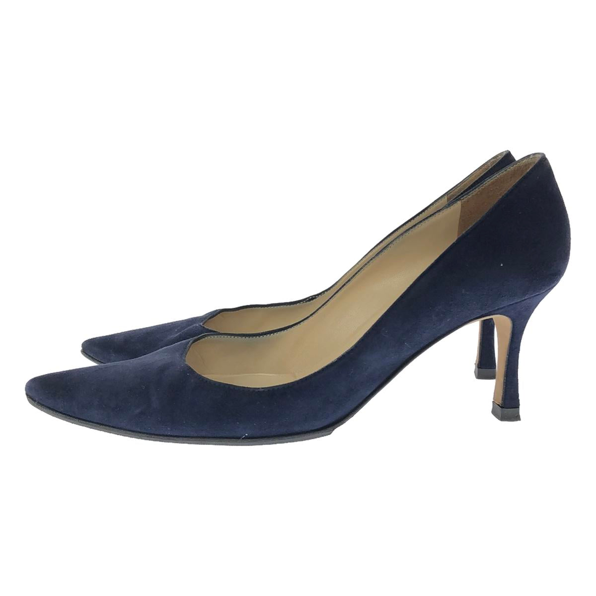 MANOLO BLAHNIK / マノロブラニク | スエード ポインテッドトゥ ヒール パンプス | 37 1/2 | ダークネイビー | レディース