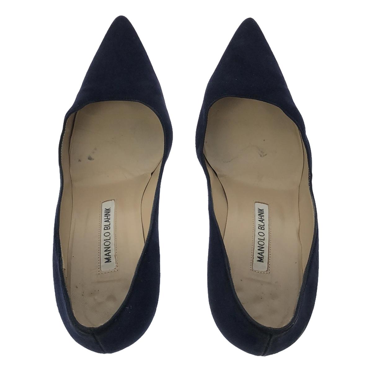 MANOLO BLAHNIK / マノロブラニク | スエード ポインテッドトゥ ヒール パンプス | 37 1/2 | ダークネイビー | レディース