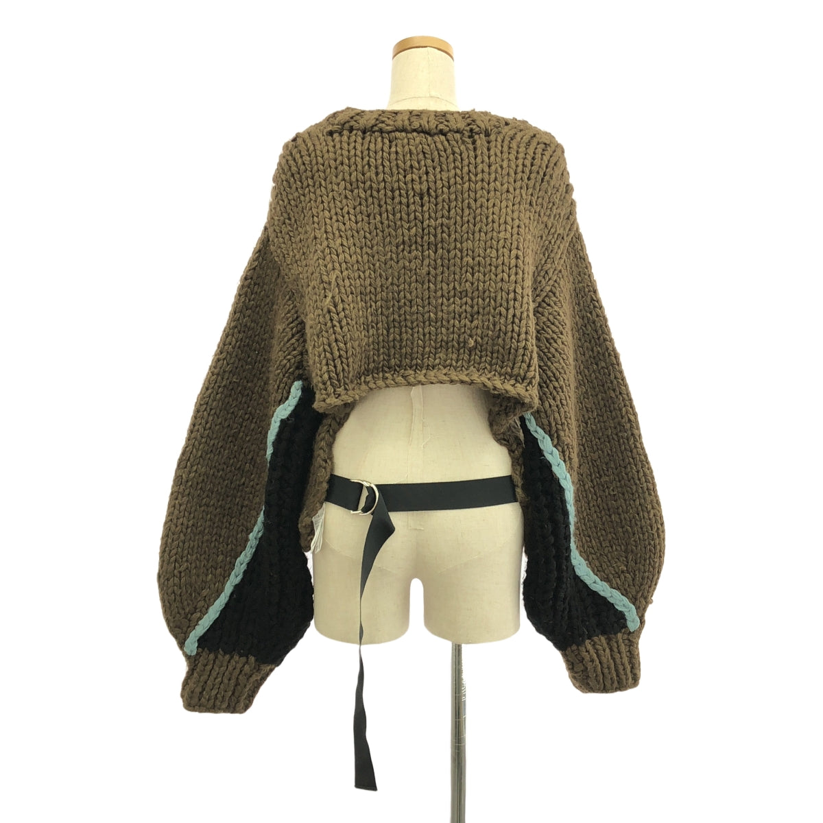 LEINWANDE / ラインヴァンド | Nuts Over Knit / ウール アジャスター ボリュームスリーブ ニット セーター | F | ブラウン/ブラック/ブルー | レディース