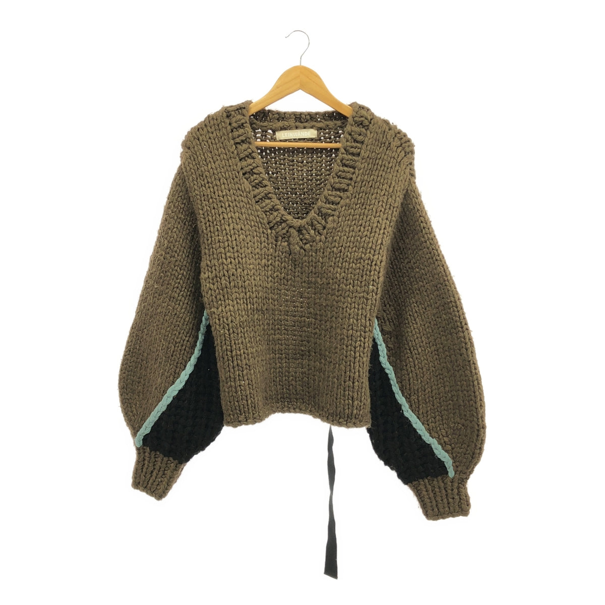 LEINWANDE / ラインヴァンド | Nuts Over Knit / ウール アジャスター ボリュームスリーブ ニット セーター | F | ブラウン/ブラック/ブルー | レディース