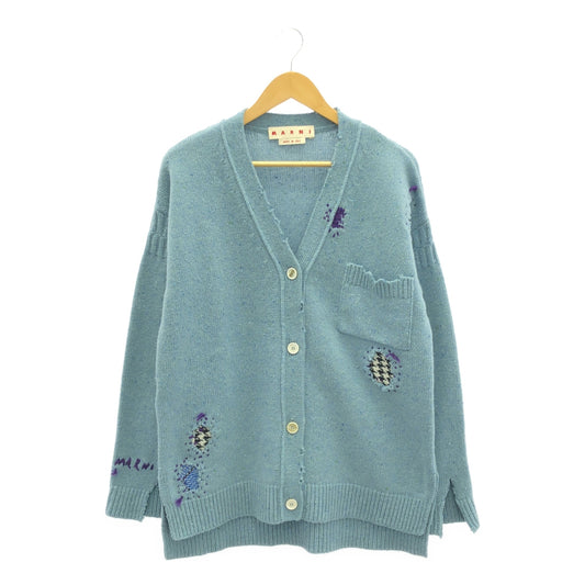 【美品】  MARNI / マルニ | 2024AW | Vintage Effect Cardigan / ニット カーディガン | 40 | ブルー | レディース