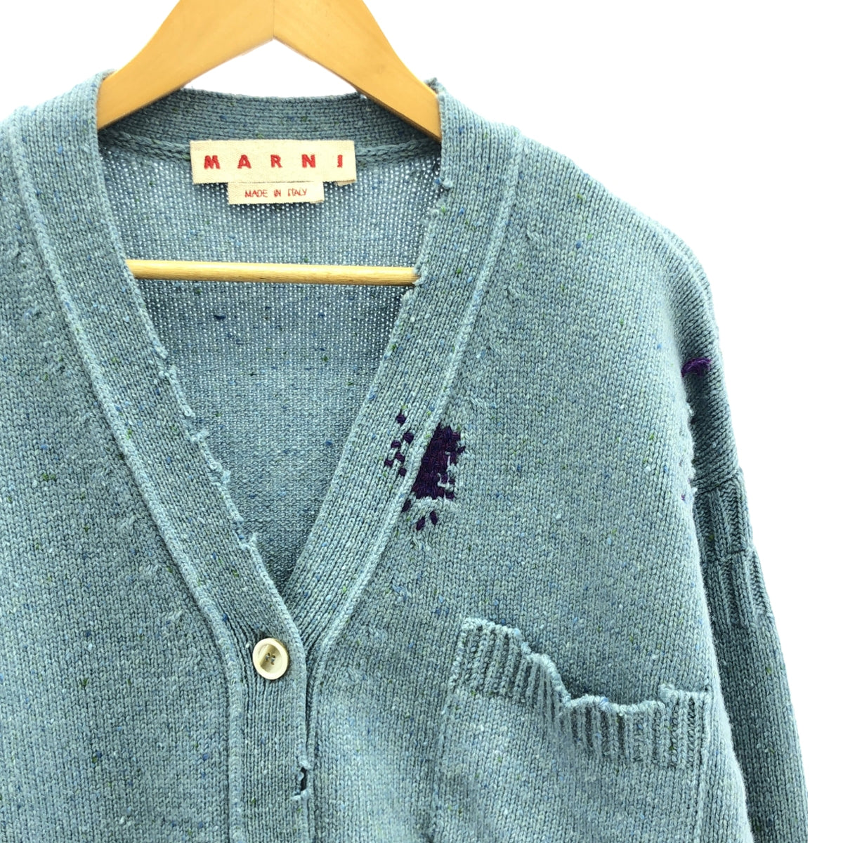 【美品】  MARNI / マルニ | 2024AW | Vintage Effect Cardigan / ニット カーディガン | 40 | ブルー | レディース