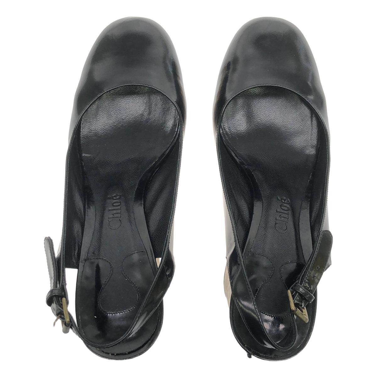 Chloe / クロエ | レザー ウッドチャンキーヒール ストラップ パンプス