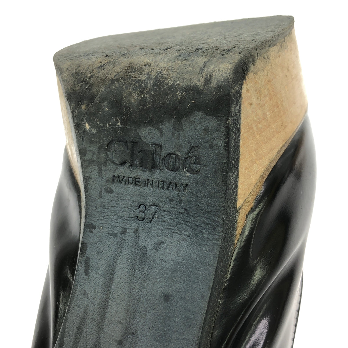 Chloe / クロエ | レザー ウッドチャンキーヒール ストラップ パンプス | 37 | ブラック | レディース