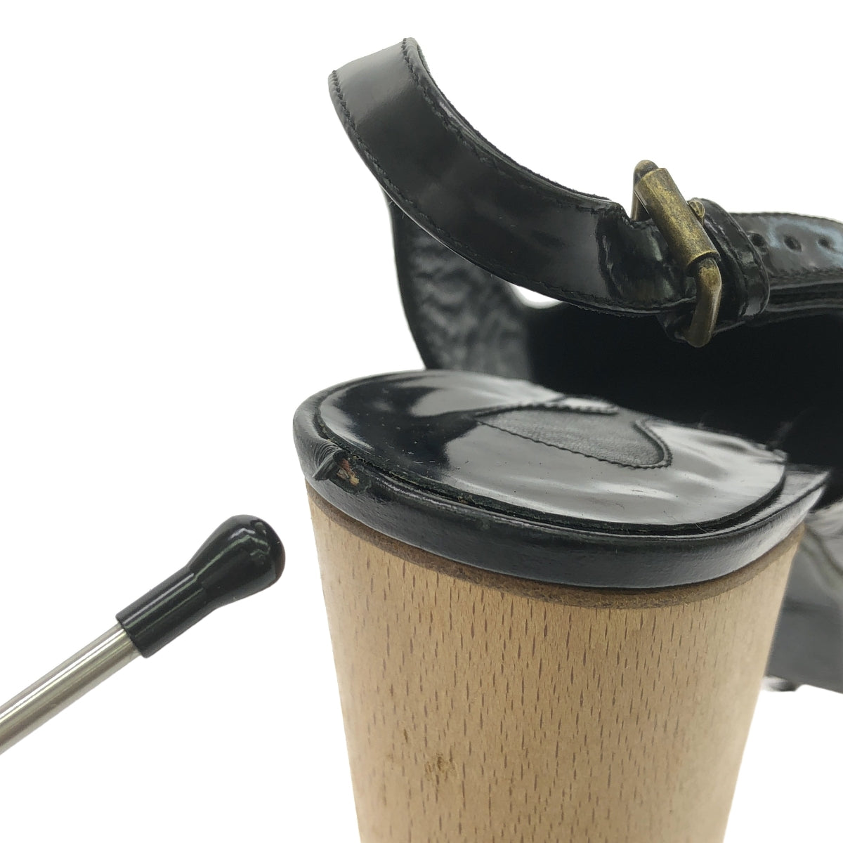 Chloe / クロエ | レザー ウッドチャンキーヒール ストラップ パンプス | 37 | ブラック | レディース