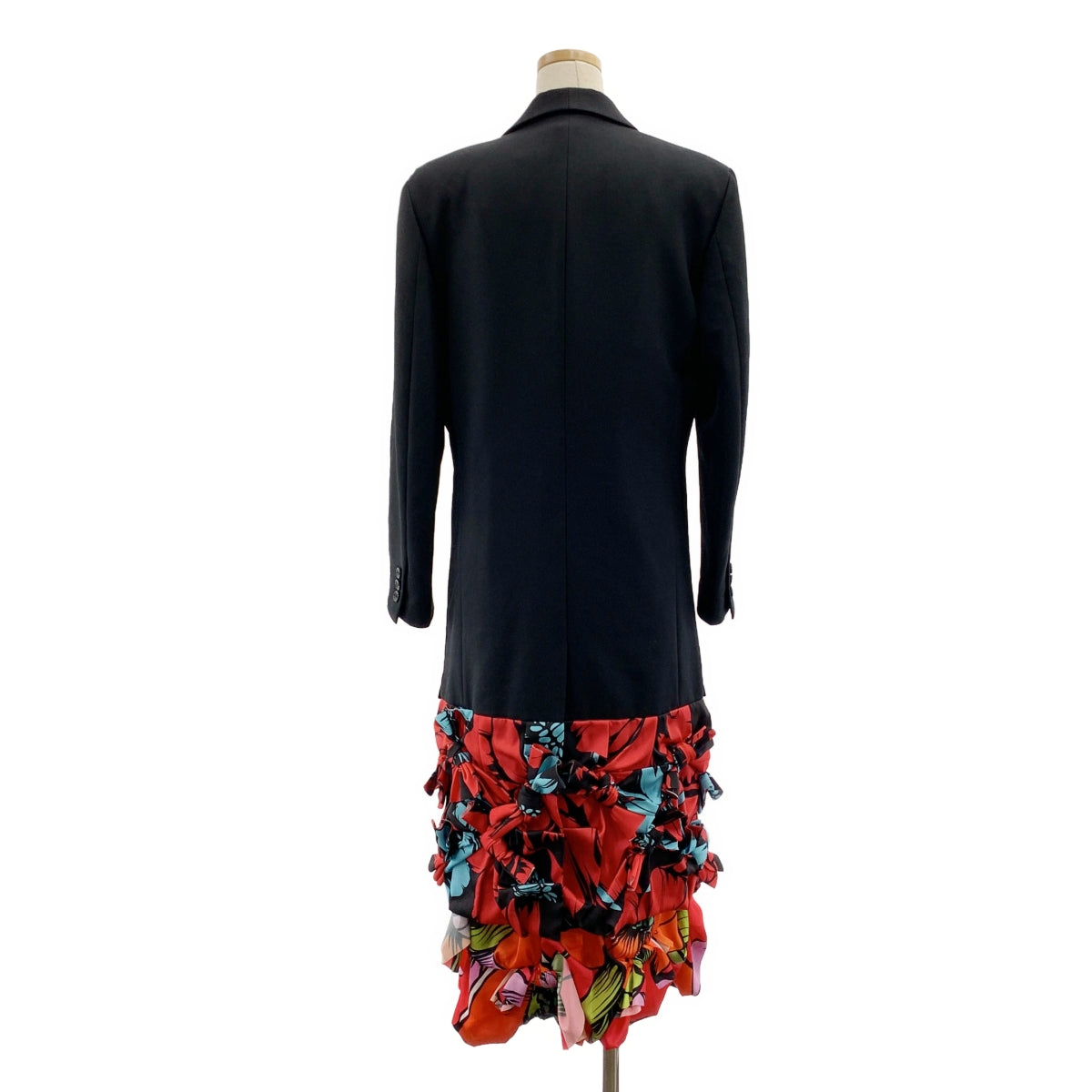 COMME des GARCONS / 콤데 갤슨 | 2022AW | 폴리 에스테르 변형 리본 프릴 장식 롱 재킷 코트 / 총 안감 | S | 여성