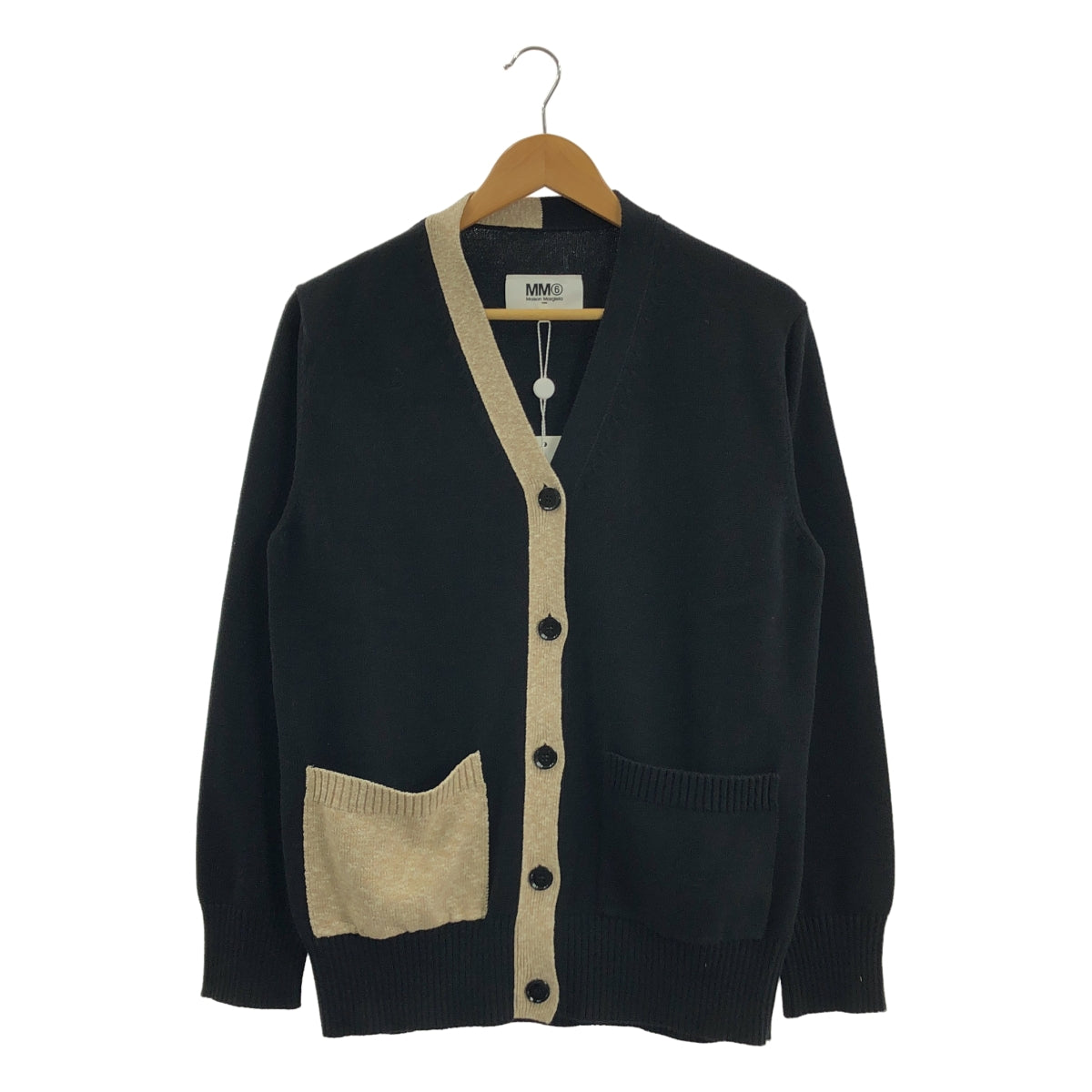 【美品】  MM6 Maison Margiela / エムエムシックスメゾンマルジェラ | 2020AW | ウール バイカラー ニット カーディガン | S | ブラック/ベージュ | レディース