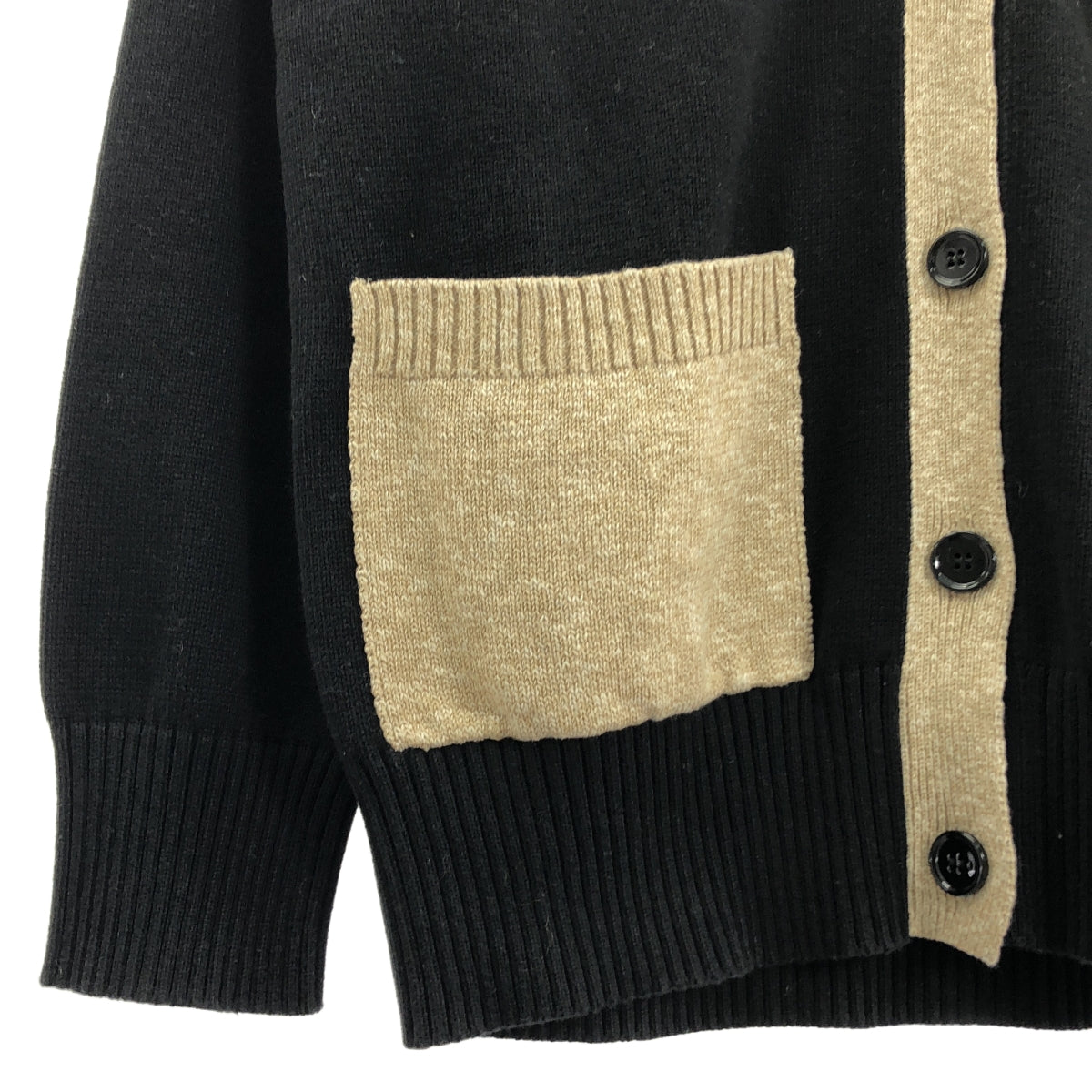 【美品】  MM6 Maison Margiela / エムエムシックスメゾンマルジェラ | 2020AW | ウール バイカラー ニット カーディガン | S | ブラック/ベージュ | レディース