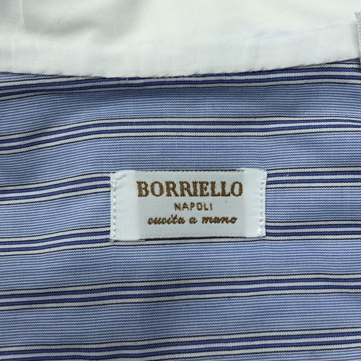 BORRIELLO / ボリエッロ | ストライプ クレリックシャツ | 15 1/2 / 39 | ブルー / ホワイト | メンズ