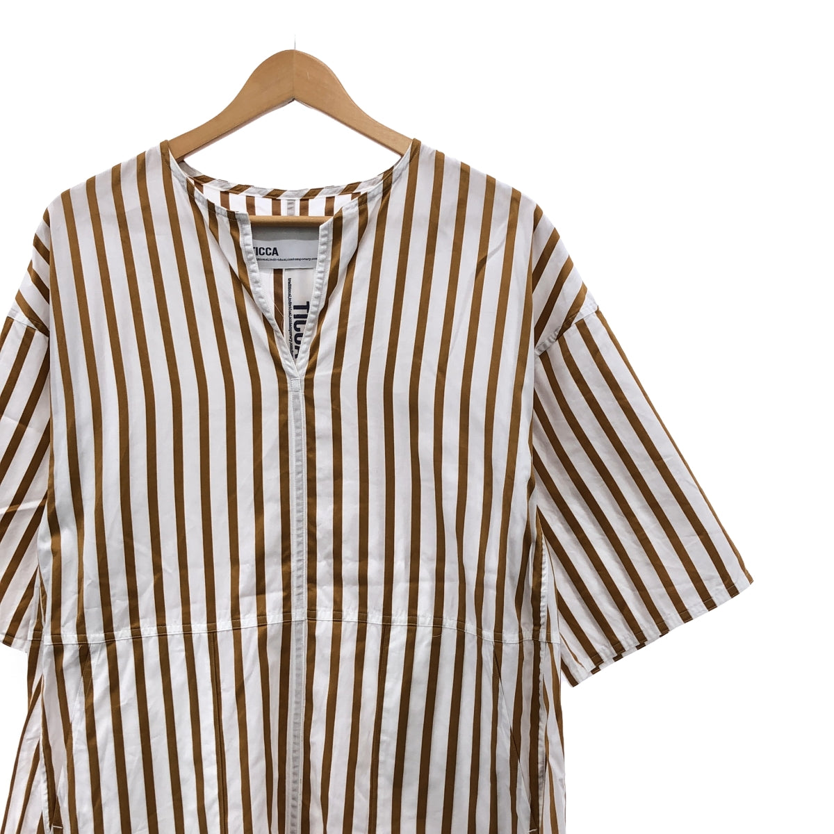 TICCA | Striped key neck pullover dress | F | Brown/White | Women's