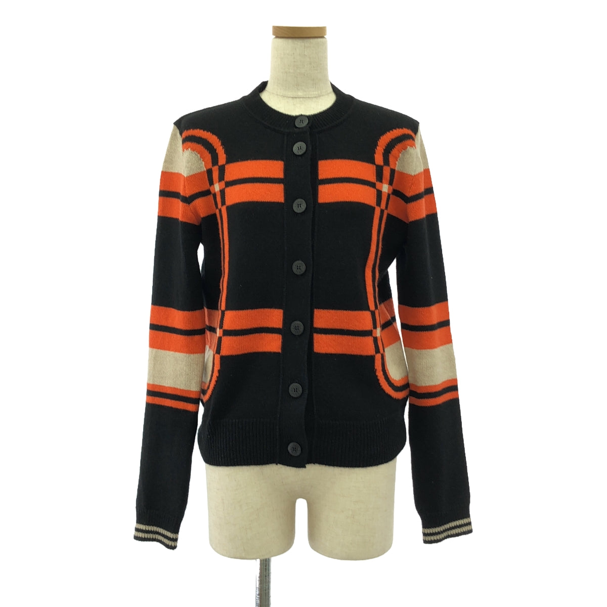 【미품】 HERMES / 헤르메스 | 2023AW | BRIDES de GALA Tartan / 캐시미어 니트 카디건 | 34 | 오렌지 / 블랙 / 베이지 |