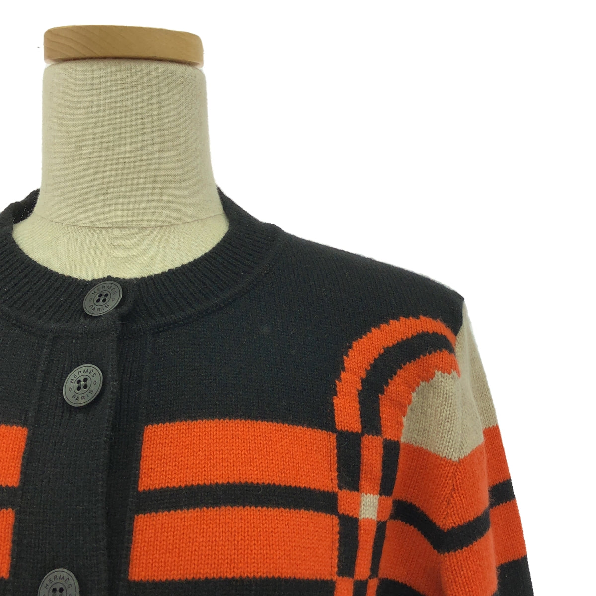 【미품】 HERMES / 헤르메스 | 2023AW | BRIDES de GALA Tartan / 캐시미어 니트 카디건 | 34 | 오렌지 / 블랙 / 베이지 |