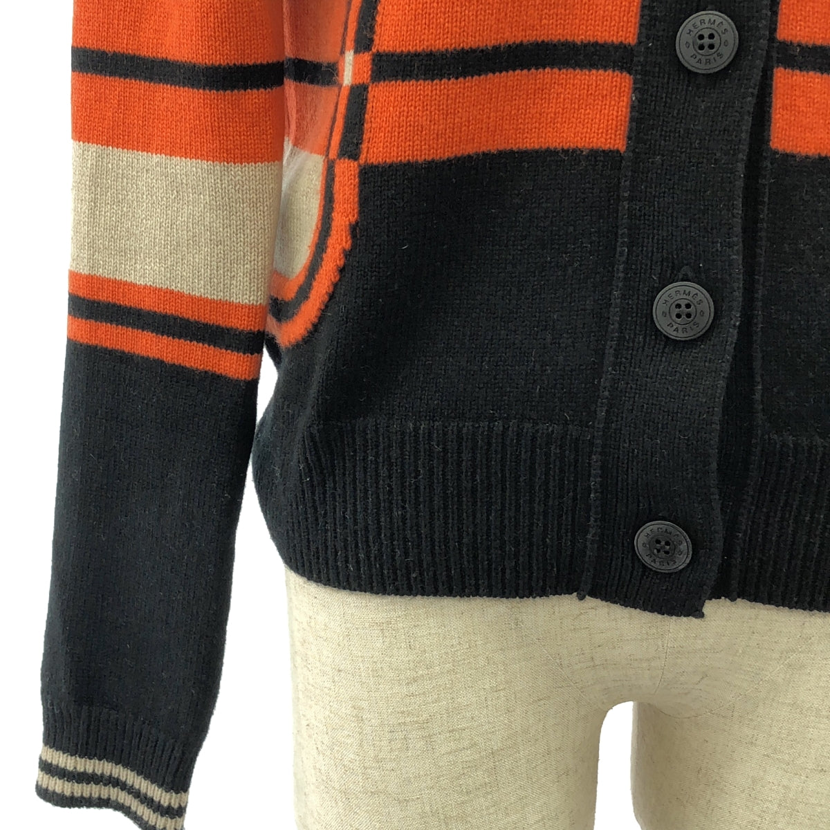 【미품】 HERMES / 헤르메스 | 2023AW | BRIDES de GALA Tartan / 캐시미어 니트 카디건 | 34 | 오렌지 / 블랙 / 베이지 |