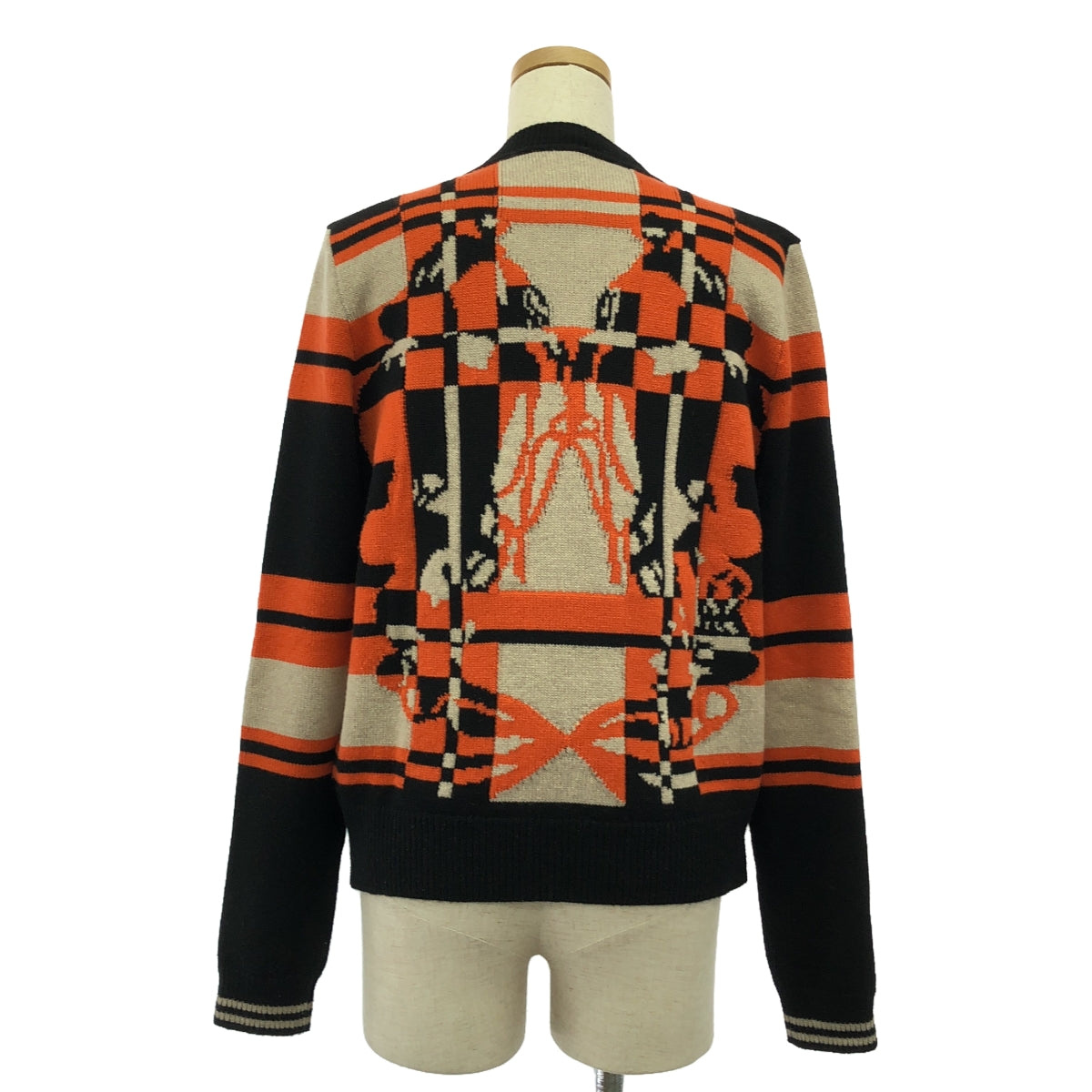 【미품】 HERMES / 헤르메스 | 2023AW | BRIDES de GALA Tartan / 캐시미어 니트 카디건 | 34 | 오렌지 / 블랙 / 베이지 |