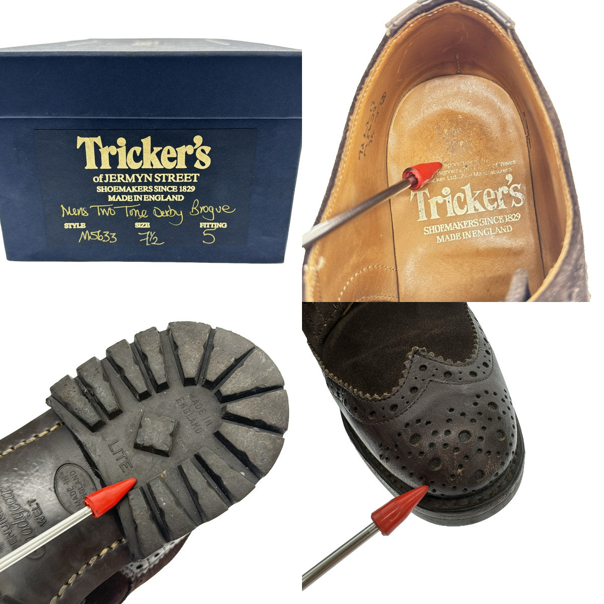 Tricker's / Trickers | BOURTON / 다이 나이트 M5633 스웨이드 전환 콤비 가죽 신발 / 가죽 신발 | 7 1/2 | 다크 브라운 | 남성