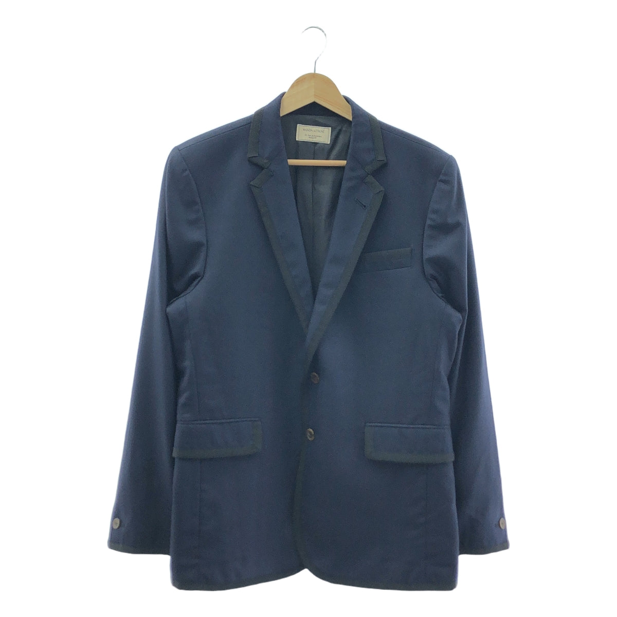 【美品】  MAISON KITSUNE / メゾンキツネ | Vitale Barberis Canonico / ヘリンボーン パイピング 2B テーラードジャケット | 46 | ネイビー/ブラック | メンズ