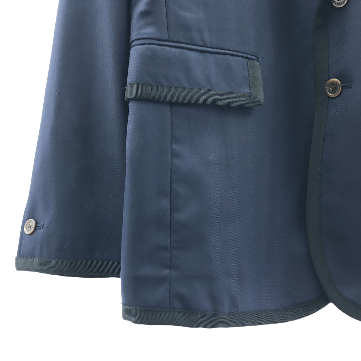 【美品】  MAISON KITSUNE / メゾンキツネ | Vitale Barberis Canonico / ヘリンボーン パイピング 2B テーラードジャケット | 46 | ネイビー/ブラック | メンズ