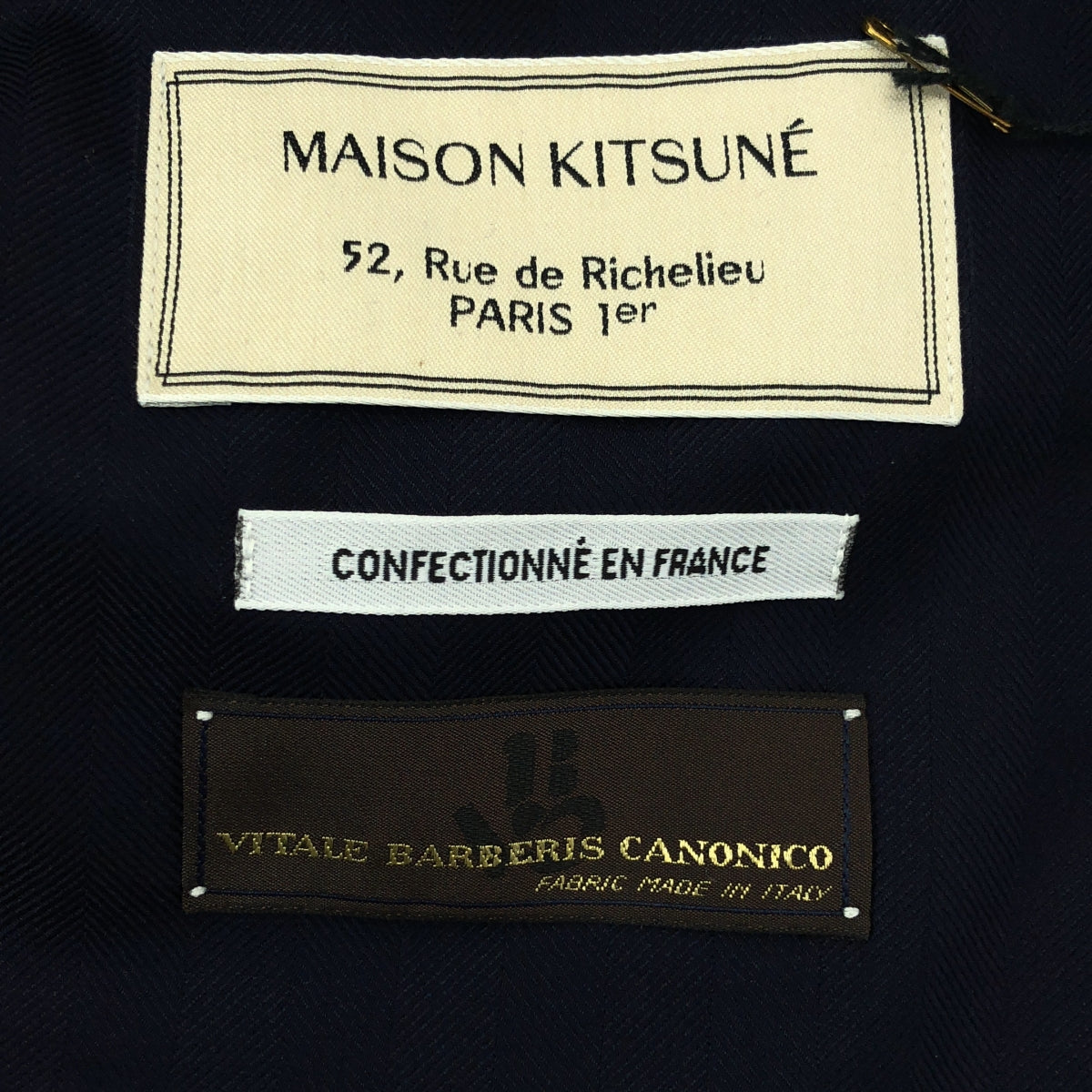 【美品】  MAISON KITSUNE / メゾンキツネ | Vitale Barberis Canonico / ヘリンボーン パイピング 2B テーラードジャケット | 46 | ネイビー/ブラック | メンズ