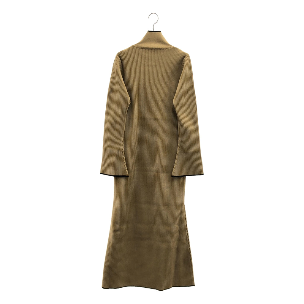 【近全新】NOBLE | 2024秋冬系列 | 雙色羅紋針織洋裝 | F碼 | 米色 | 女款