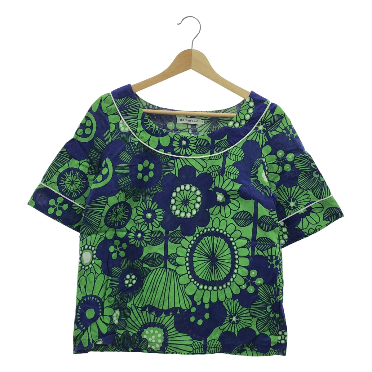 marimekko / 마리메코 | OLKIKUKKA / 총 무늬 컷소우 블라우스 | 36 | 블루 / 그린 | 여성
