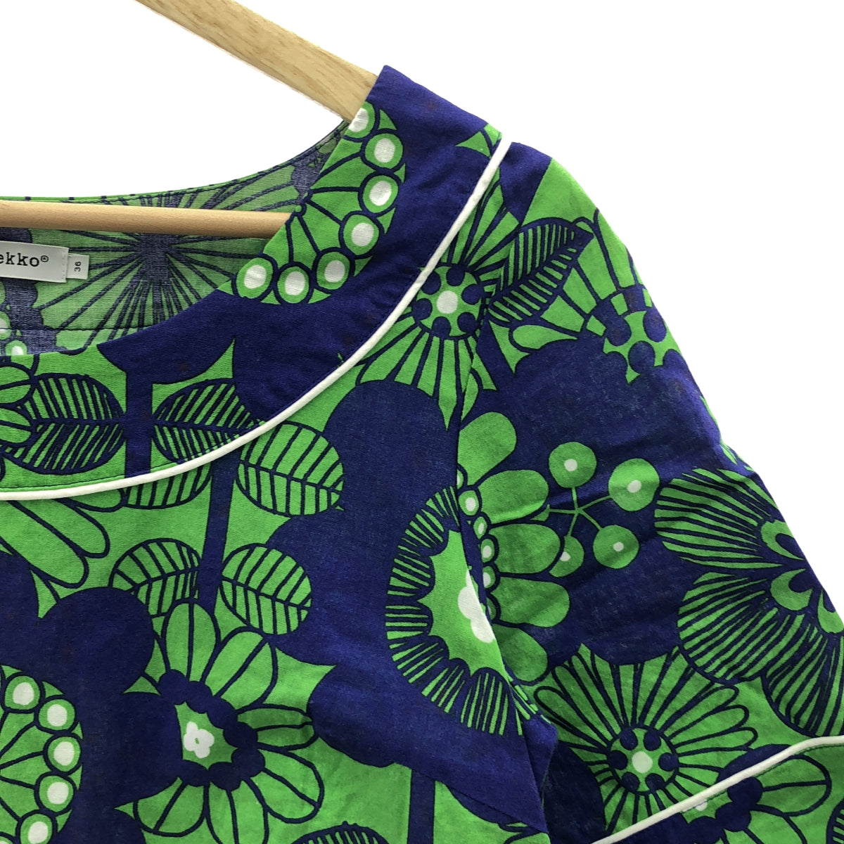 marimekko / マリメッコ | OLKIKUKKA / 総柄 カットソー ブラウス | 36 | ブルー/グリーン | レディース