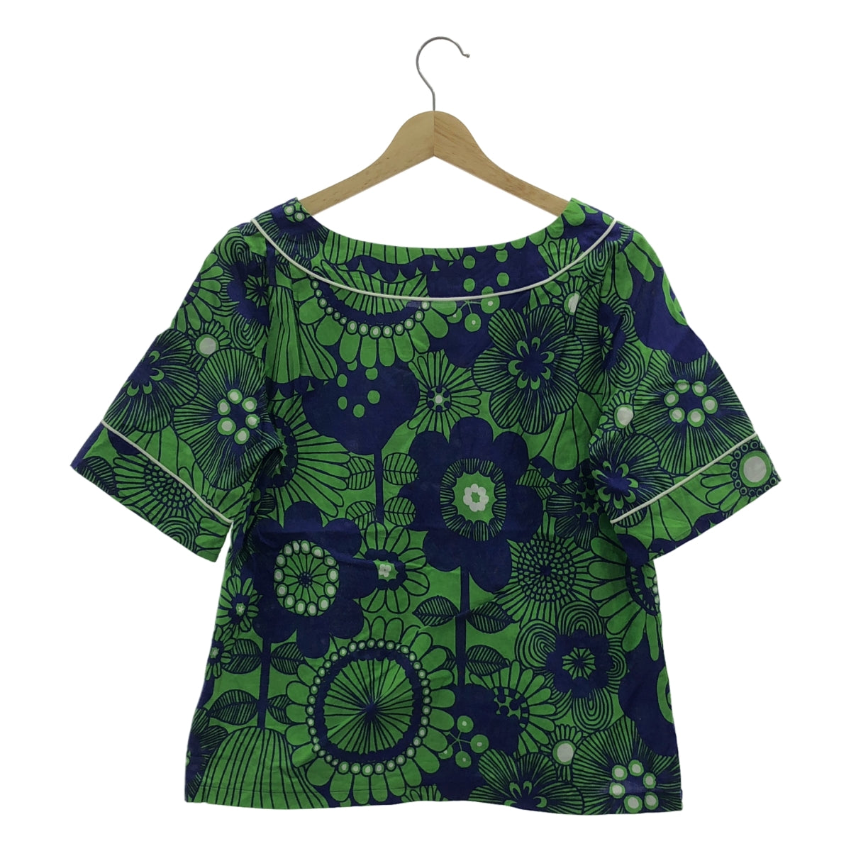 marimekko / マリメッコ | OLKIKUKKA / 総柄 カットソー ブラウス | 36 | ブルー/グリーン | レディース