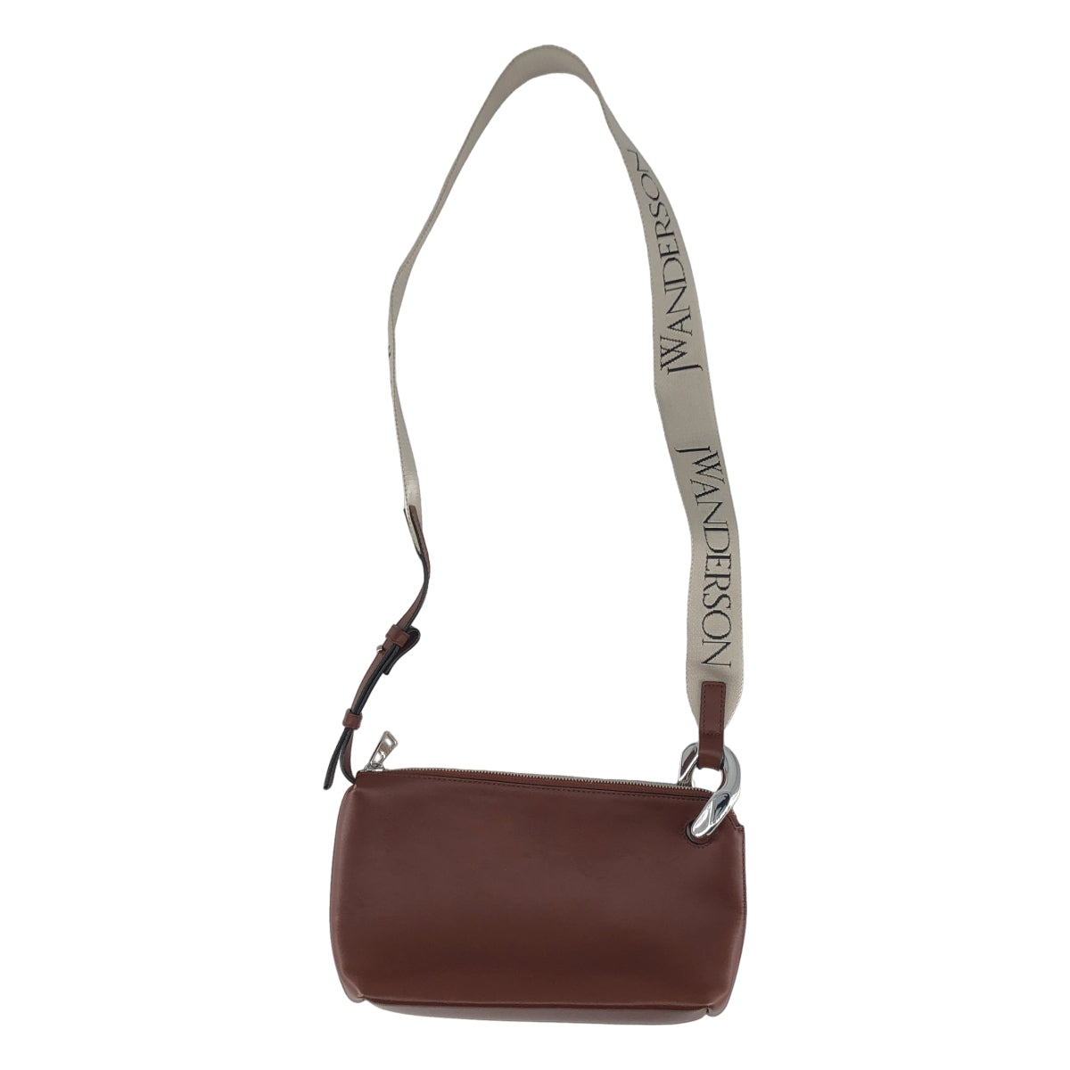 JW Anderson 棕色女士真皮單肩包，配有Logo肩帶，成色極佳。
