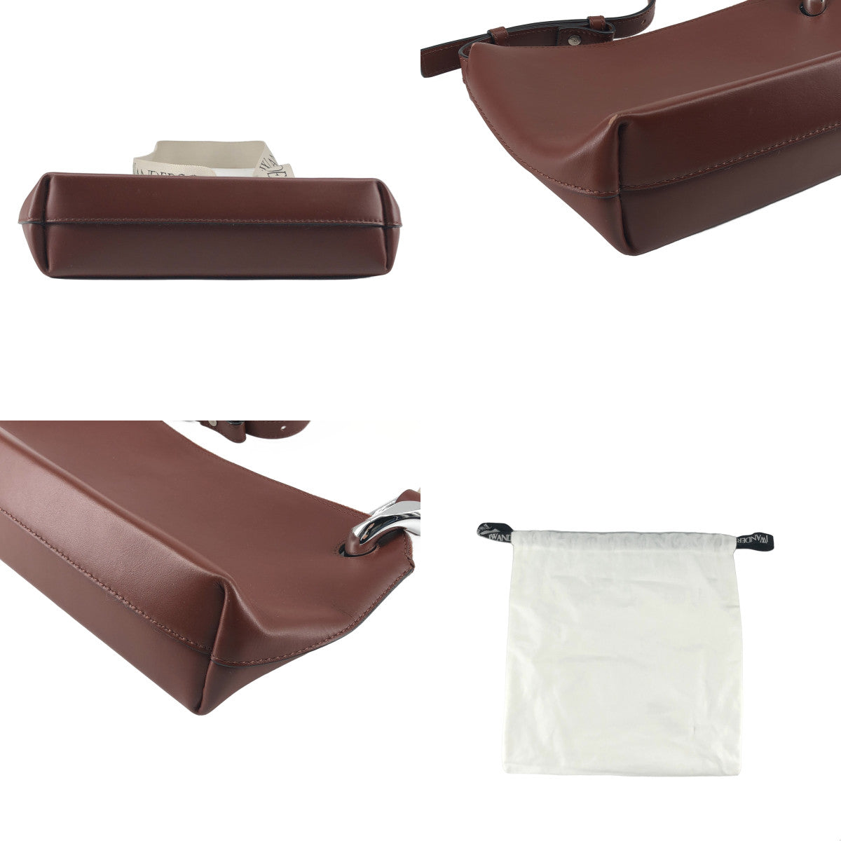 JW Anderson 棕色女士真皮單肩包，配有Logo肩帶，成色極佳。