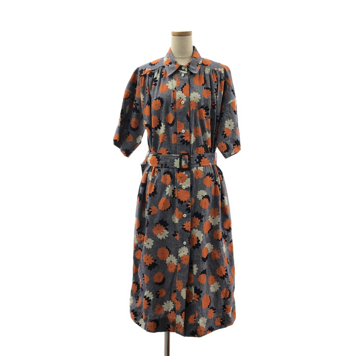 MARNI / マルニ | 2022SS | 総柄 フラワー ギャザー オーバーシルエット ベルテッド ワンピース | 40 | レディース