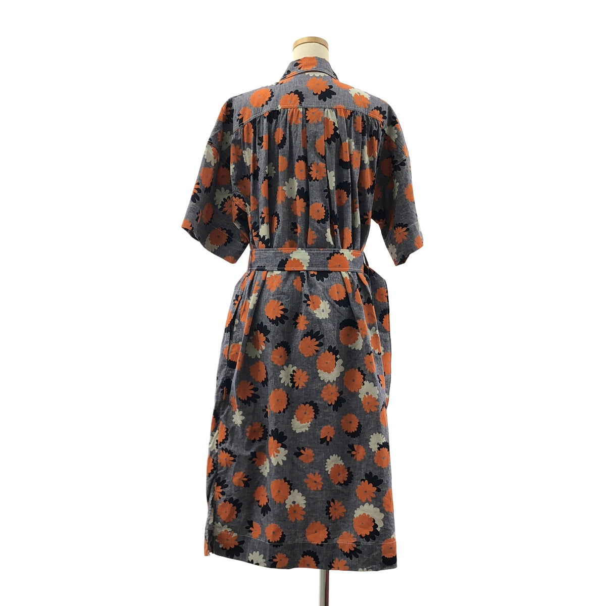 MARNI / マルニ | 2022SS | 総柄 フラワー ギャザー オーバーシルエット ベルテッド ワンピース | 40 | レディース