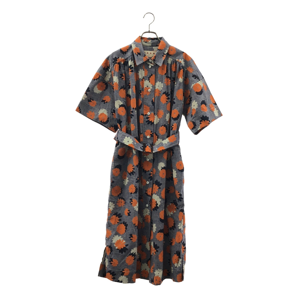 MARNI | 2022春夏系列 | 全身印花褶皺寬鬆繫帶洋裝 | 40碼 | 女裝