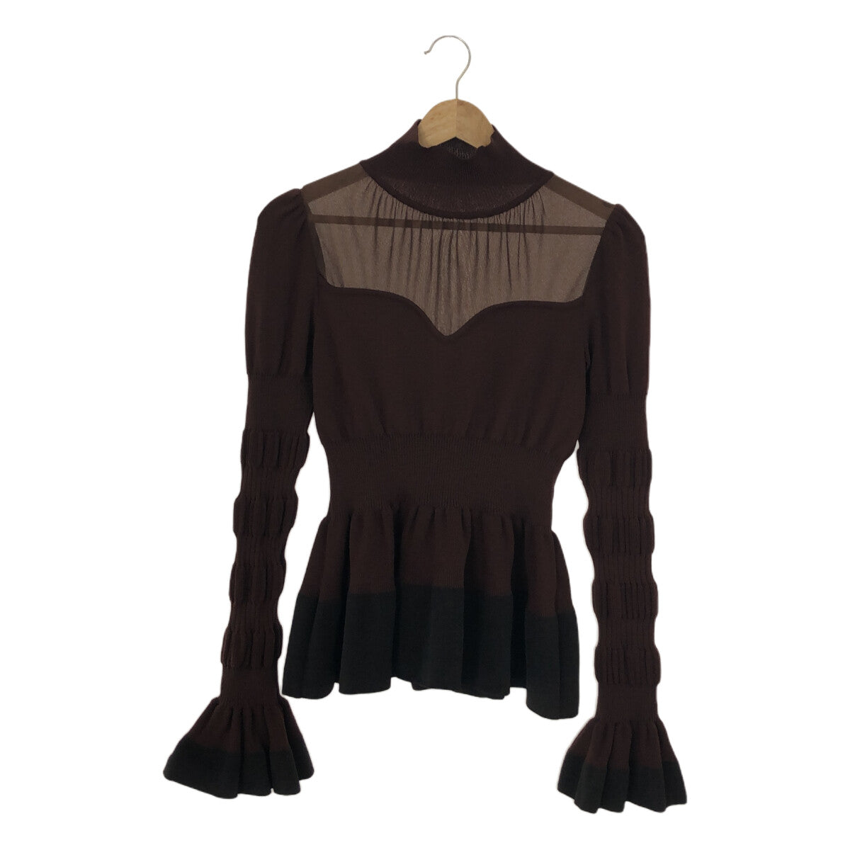 [狀況良好] FETICO | 2023秋冬 |條紋針織荷葉邊毛衣 | 1 |布朗 |女性的