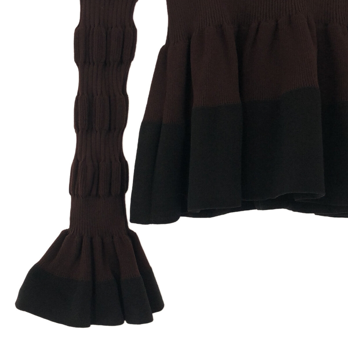 [狀況良好] FETICO | 2023秋冬 |條紋針織荷葉邊毛衣 | 1 |布朗 |女性的