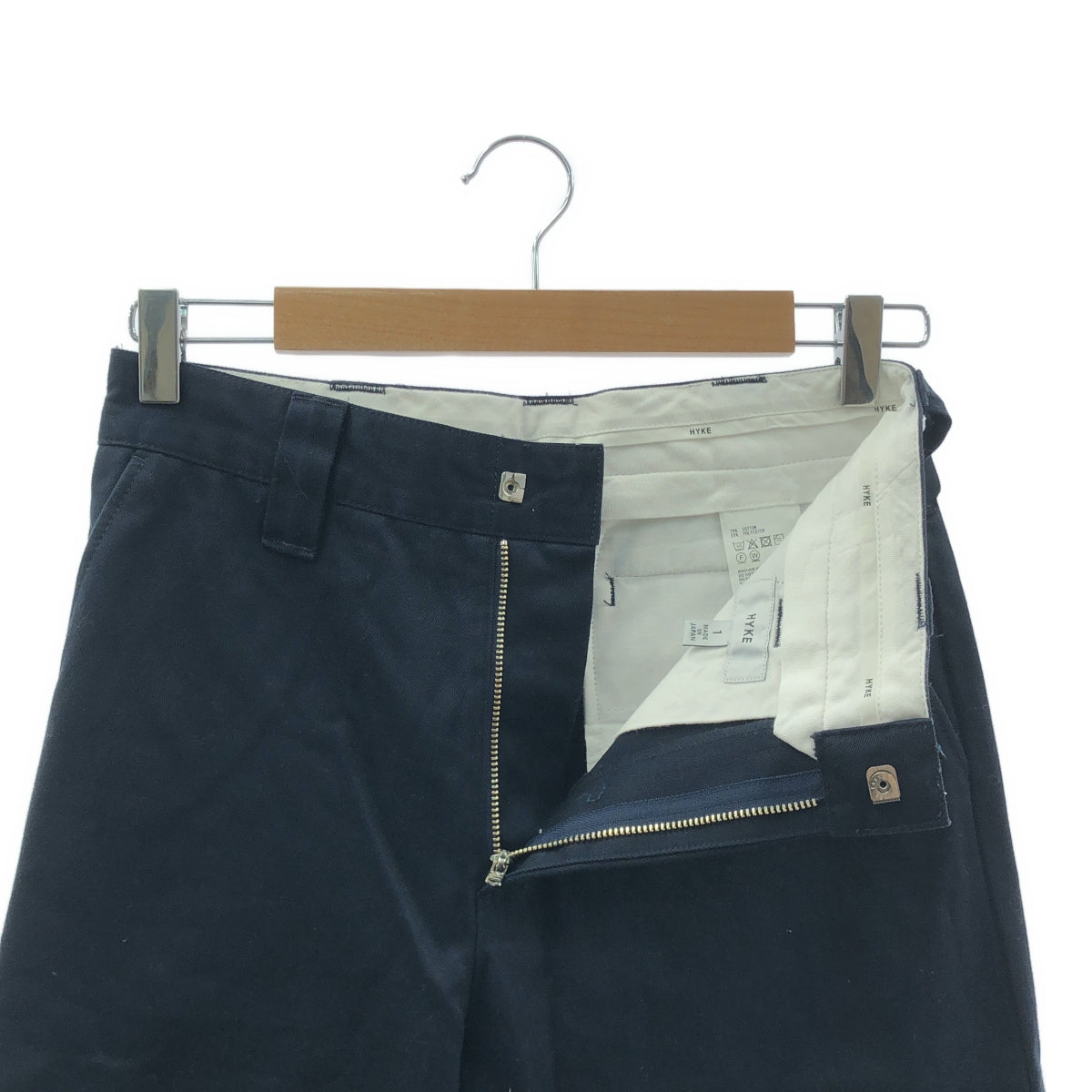 HYKE / ハイク | Wide pants / ワイド コットン チノパンツ | 1 | ネイビー | レディース