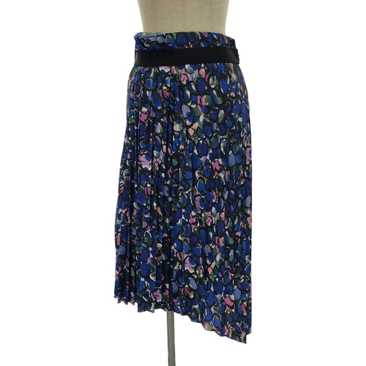 [Good Condition] BALENCIAGA | All-over print, back logo, asymmetrical side zip pleated skirt | 36 | Blue | Women's