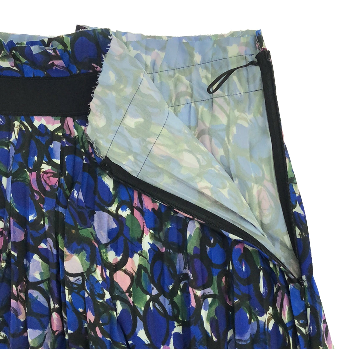 [Good Condition] BALENCIAGA | All-over print, back logo, asymmetrical side zip pleated skirt | 36 | Blue | Women's