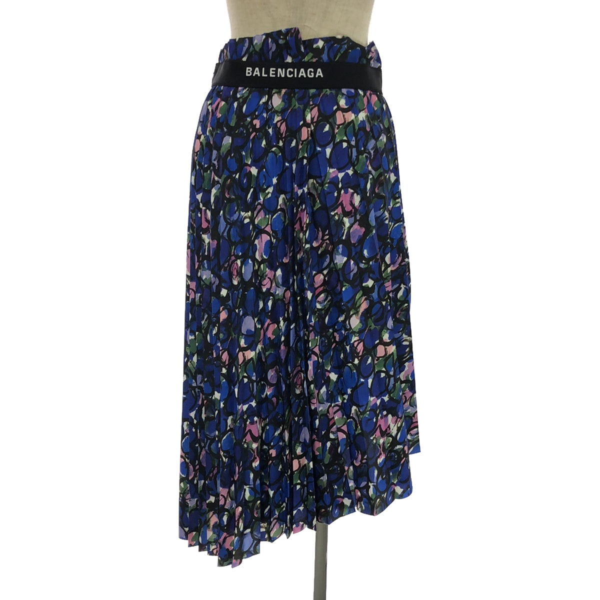 [Good Condition] BALENCIAGA | All-over print, back logo, asymmetrical side zip pleated skirt | 36 | Blue | Women's